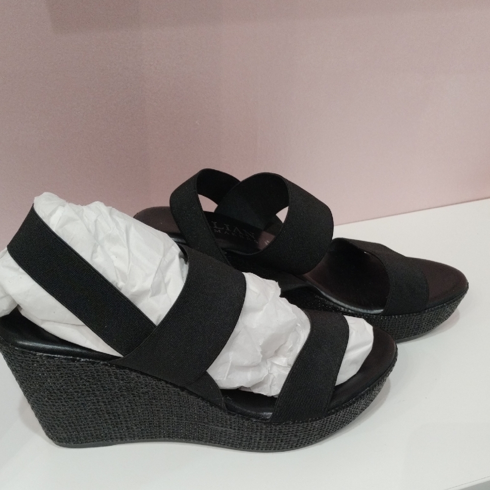 Italian Shoemakers Black Wedge Sandals Size 9.5